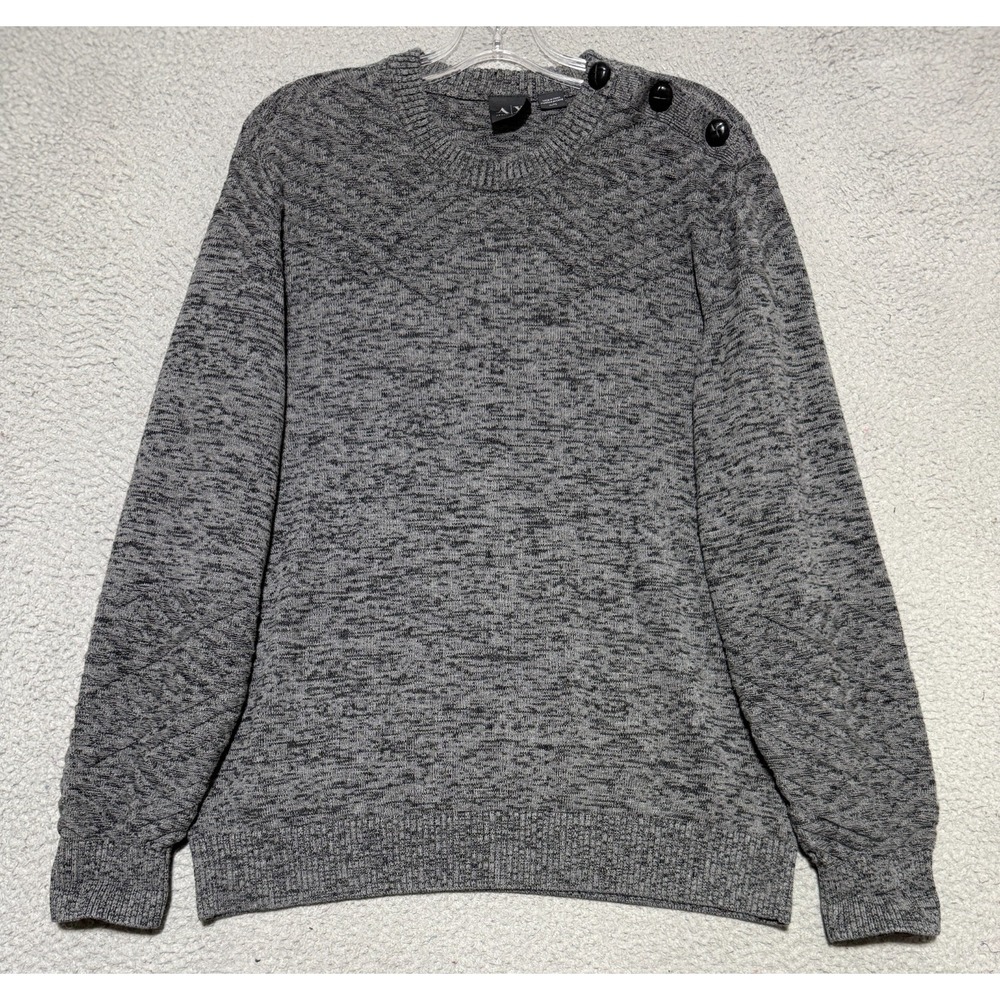 Armani Exchange Heather Gray ribbed knit 100% Cotton Sweater Mens XL Buttons